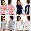 Women T-shirt Floral Crochet Lace Splicing Dropped Shoulders Hollow Out Long Sleeve Casual Tops