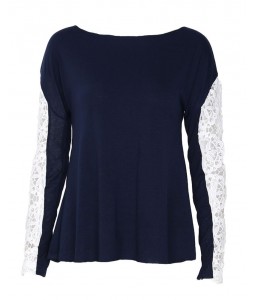 Women T-shirt Floral Crochet Lace Splicing Dropped Shoulders Hollow Out Long Sleeve Casual Tops