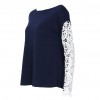 Women T-shirt Floral Crochet Lace Splicing Dropped Shoulders Hollow Out Long Sleeve Casual Tops