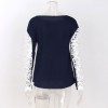 Women T-shirt Floral Crochet Lace Splicing Dropped Shoulders Hollow Out Long Sleeve Casual Tops