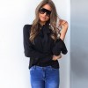 Women Casual Shirt Blouse V Neck Flare Long Sleeve Bandage Tie Solid Elegant Loose Tops