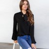 Women Casual Shirt Blouse V Neck Flare Long Sleeve Bandage Tie Solid Elegant Loose Tops