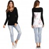 New Fashion Women Floral Printed T-shirt Cross V Neck Long Sleeves Asymmetric Tee Shirt Tops