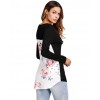 New Fashion Women Floral Printed T-shirt Cross V Neck Long Sleeves Asymmetric Tee Shirt Tops