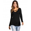 New Fashion Women Floral Printed T-shirt Cross V Neck Long Sleeves Asymmetric Tee Shirt Tops