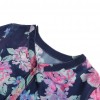 Women Floral Print Blouse Tops Vintage Autumn Clothing Button V Neck Long Sleeve Casual Pullover Dark Blue