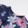 Women Floral Print Blouse Tops Vintage Autumn Clothing Button V Neck Long Sleeve Casual Pullover Dark Blue