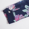 Women Floral Print Blouse Tops Vintage Autumn Clothing Button V Neck Long Sleeve Casual Pullover Dark Blue