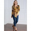 Women Plus Size Blouse Top Contrast Print V-Neck Asymmetric Hem Long Sleeve Top Yellow