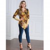 Women Plus Size Blouse Top Contrast Print V-Neck Asymmetric Hem Long Sleeve Top Yellow