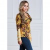 Women Plus Size Blouse Top Contrast Print V-Neck Asymmetric Hem Long Sleeve Top Yellow