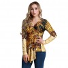 Women Plus Size Blouse Top Contrast Print V-Neck Asymmetric Hem Long Sleeve Top Yellow