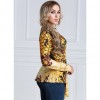 Women Plus Size Blouse Top Contrast Print V-Neck Asymmetric Hem Long Sleeve Top Yellow