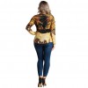 Women Plus Size Blouse Top Contrast Print V-Neck Asymmetric Hem Long Sleeve Top Yellow