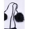 Women Knitted Jumpsuit Pullover Bodysuit Pom Pom Strap Backless Rompers Slim Playsuit Overalls Black