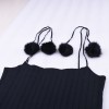 Women Knitted Jumpsuit Pullover Bodysuit Pom Pom Strap Backless Rompers Slim Playsuit Overalls Black