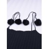 Women Knitted Jumpsuit Pullover Bodysuit Pom Pom Strap Backless Rompers Slim Playsuit Overalls Black