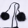 Women Knitted Jumpsuit Pullover Bodysuit Pom Pom Strap Backless Rompers Slim Playsuit Overalls Black