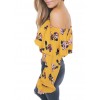 Fashion Women Floral Print Blouse Crop Top Off Shoulder Ruffles Lantern Long Sleeve Loose Blouse Yellow