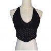 New Fashion Women Crop Top Crochet Knit V Halter Neckline Self Tie Sexy Camisole Bikini Top White/Black