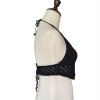 New Fashion Women Crop Top Crochet Knit V Halter Neckline Self Tie Sexy Camisole Bikini Top White/Black