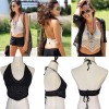 New Fashion Women Crop Top Crochet Knit V Halter Neckline Self Tie Sexy Camisole Bikini Top White/Black