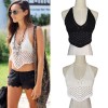 New Fashion Women Crop Top Crochet Knit V Halter Neckline Self Tie Sexy Camisole Bikini Top White/Black