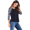 Women T-shirt Contrast Splicing Flower Print 3/4 Raglan Sleeve Round Neck Casual Spring Autumn Tops