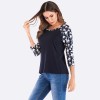 Women T-shirt Contrast Splicing Flower Print 3/4 Raglan Sleeve Round Neck Casual Spring Autumn Tops