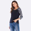 Women T-shirt Contrast Splicing Flower Print 3/4 Raglan Sleeve Round Neck Casual Spring Autumn Tops