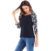 Women T-shirt Contrast Splicing Flower Print 3/4 Raglan Sleeve Round Neck Casual Spring Autumn Tops