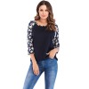 Women T-shirt Contrast Splicing Flower Print 3/4 Raglan Sleeve Round Neck Casual Spring Autumn Tops