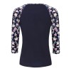 Women T-shirt Contrast Splicing Flower Print 3/4 Raglan Sleeve Round Neck Casual Spring Autumn Tops