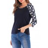 Women T-shirt Contrast Splicing Flower Print 3/4 Raglan Sleeve Round Neck Casual Spring Autumn Tops