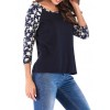 Women T-shirt Contrast Splicing Flower Print 3/4 Raglan Sleeve Round Neck Casual Spring Autumn Tops