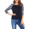 Women T-shirt Contrast Splicing Flower Print 3/4 Raglan Sleeve Round Neck Casual Spring Autumn Tops