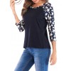 Women T-shirt Contrast Splicing Flower Print 3/4 Raglan Sleeve Round Neck Casual Spring Autumn Tops