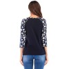 Women T-shirt Contrast Splicing Flower Print 3/4 Raglan Sleeve Round Neck Casual Spring Autumn Tops