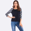 Women T-shirt Contrast Splicing Flower Print 3/4 Raglan Sleeve Round Neck Casual Spring Autumn Tops