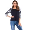 Women T-shirt Contrast Splicing Flower Print 3/4 Raglan Sleeve Round Neck Casual Spring Autumn Tops