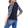 Women T-shirt Contrast Splicing Flower Print 3/4 Raglan Sleeve Round Neck Casual Spring Autumn Tops