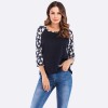 Women T-shirt Contrast Splicing Flower Print 3/4 Raglan Sleeve Round Neck Casual Spring Autumn Tops