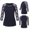 Women T-shirt Contrast Splicing Flower Print 3/4 Raglan Sleeve Round Neck Casual Spring Autumn Tops