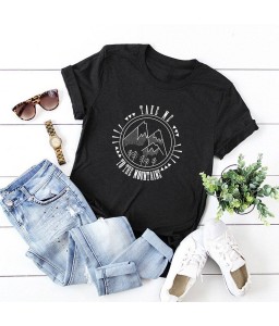 Fashion Women T-shirt Short Sleeves O Neck Mountains Slogan Letters Print Plus Size Cotton Cool Tees Casual Tops