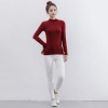 Fashion Women Autumn Solid Color T-Shirt Half Collar Long Sleeve Thin Elastic Slim Bottoming Top