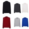 Fashion Women Autumn Solid Color T-Shirt Half Collar Long Sleeve Thin Elastic Slim Bottoming Top