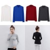 Fashion Women Autumn Solid Color T-Shirt Half Collar Long Sleeve Thin Elastic Slim Bottoming Top