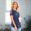 Women T-shirt Color Block Patchwork Leopard Print Round Neck Raglan Sleeve Irregular Hemline Casual Tops