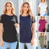 Women T-shirt Color Block Patchwork Leopard Print Round Neck Raglan Sleeve Irregular Hemline Casual Tops