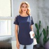 Women T-shirt Color Block Patchwork Leopard Print Round Neck Raglan Sleeve Irregular Hemline Casual Tops